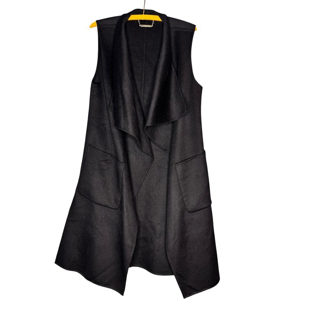 Michael Kors Long Duster Vest Black Wool Blend Open Front Sleeveless Jacket S/M